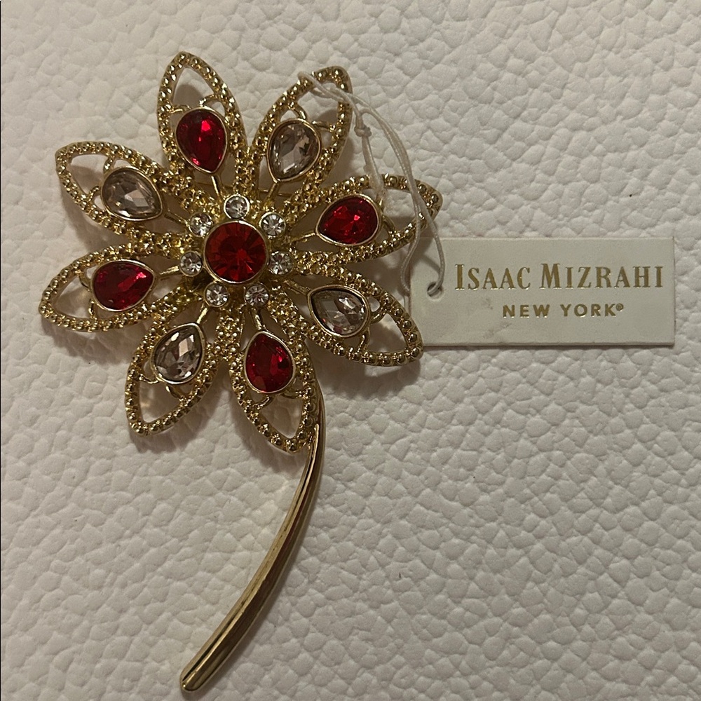 Isaac Mizrahi Red and Gold Petal Brooch